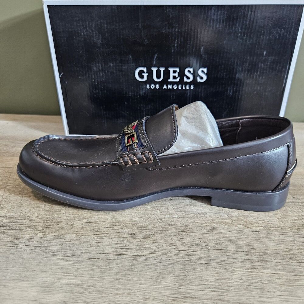 New With Box Guess Los Angeles Mens Size 9.5 Camox Moc Toe Loafers Dark Brown - Picture 5 of 12
